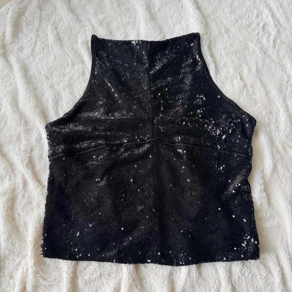 Free People Women's Sequin Open Back Tank, Size Small, Party Y2K